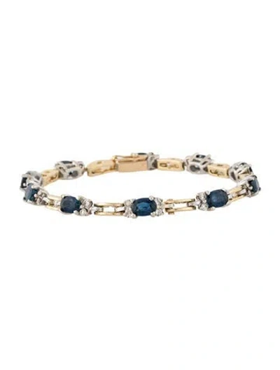 Pre-owned Bracelet 14k 4.60ctw Sapphire & Diamond Station , 6.25" In Multi