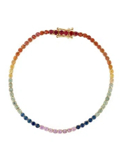Pre-owned Bracelet 14k 4.62ctw Sapphire Rainbow Tennis , 7" In Multi