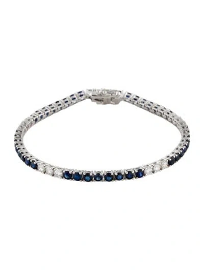 Pre-owned Bracelet 14k 4.68ct Sapphire & Diamond Tennis , 6.75" In Multi