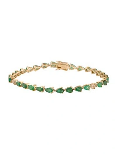 Pre-owned Bracelet 14k 5.13ctw Emerald & Diamond Link , 6.75" In Multi