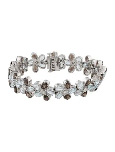 Pre-owned Bracelet 14k 5.40ctw Smoky Quartz, Topaz & Diamond Flower Station , 7" In Multi