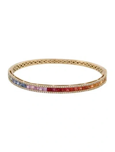 Pre-owned Bracelet 14k 5.43ctw Multicolor Sapphire & Diamond Hinged Bangle, 6.25"