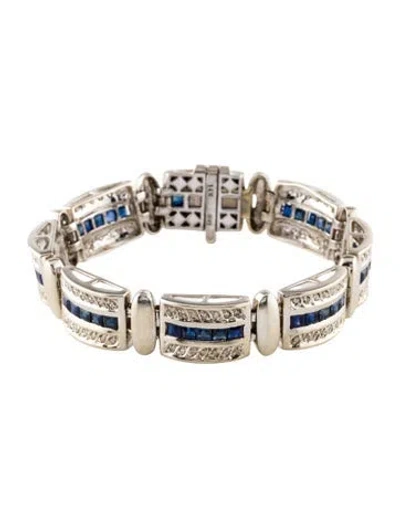 Pre-owned Bracelet 14k 5.60ctw Sapphire & Diamond Link , 6.5" In Multi