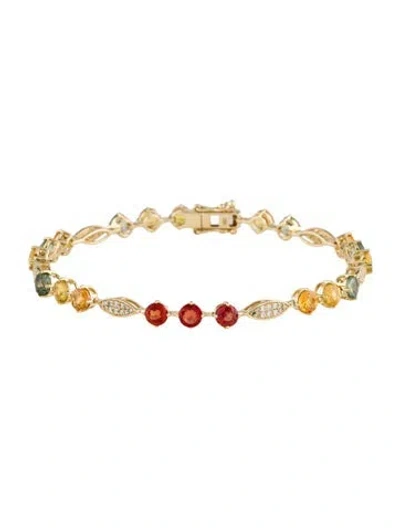 Pre-owned Bracelet 14k 5.79ct Sapphire & Diamond Link , 7" In Multi