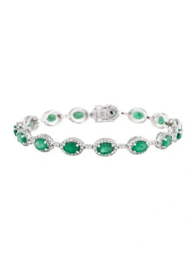 Pre-owned Bracelet 14k 6.00ctw Emerald & Diamond Link , 6.75" In Multi