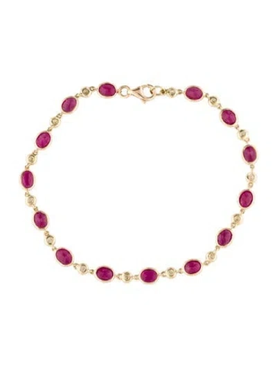Pre-owned Bracelet 14k 6.00ctw Ruby & Diamond Station , 6.75" In Multi