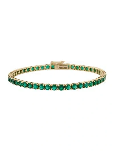 Pre-owned Bracelet 14k 6.04ctw Synthetic Emerald Tennis , 7" In Multi