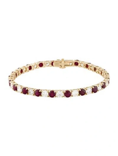 Pre-owned Bracelet 14k 6.07ct Ruby & Diamond Tennis , 6.75" In Multi
