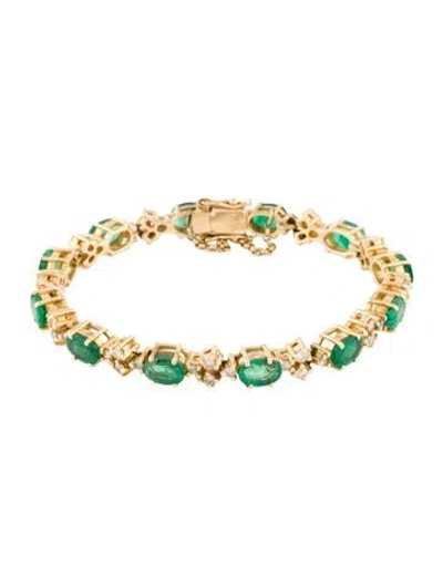 Pre-owned Bracelet 14k 6.25ctw Emerald & Diamond Link , 6.5" In Multi