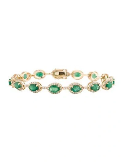 Pre-owned Bracelet 14k 6.29ctw Emerald & Diamond Line , 6.75" In Multi