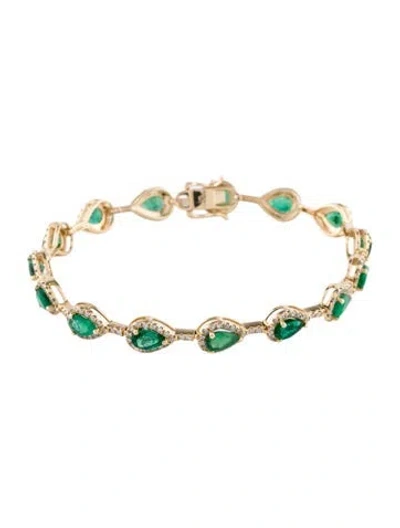 Pre-owned Bracelet 14k 6.46ctw Emerald & Diamond Link , 7" In Multi