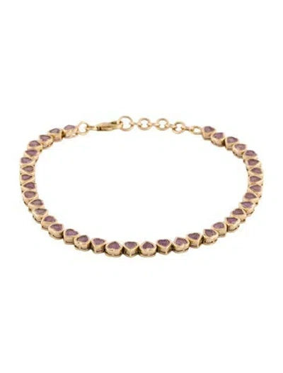 Pre-owned Bracelet 14k 6.46ctw Sapphire Heart Link , 7.25" In Multi
