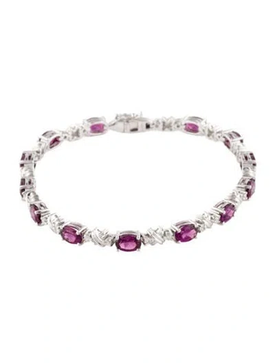 Pre-owned Bracelet 14k 6.76ctw Garnet & Diamond Link , 7" In Multi