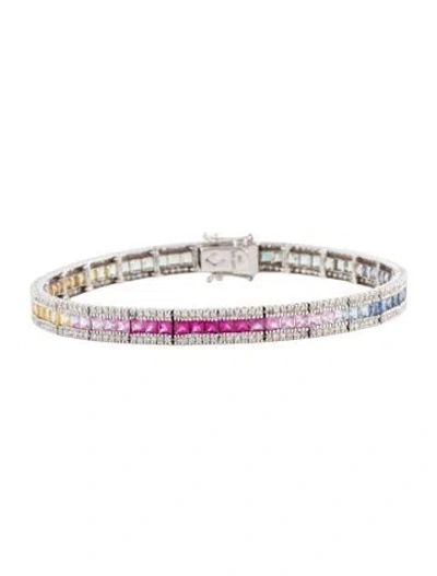 Pre-owned Bracelet 14k 6.82ctw Multicolor Sapphire, Ruby & Diamond Link , 7"