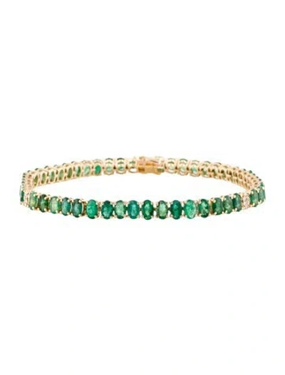 Pre-owned Bracelet 14k 7.19ctw Emerald & Diamond Link , 7.5" In Multi