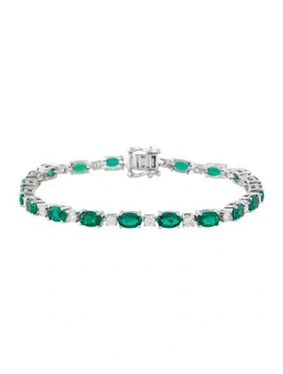 Pre-owned Bracelet 14k 7.34ctw Synthetic Emerald & 1.40ctw Diamond Link , 7.25" In Multi