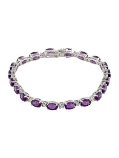 Pre-owned Bracelet 14k 7.40ctw Amethyst & Diamond Link , 6.75" In Multi