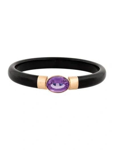 Pre-owned Bracelet 14k 7.84ct Amethyst & Onyx Bangle , 7.75" In Multi