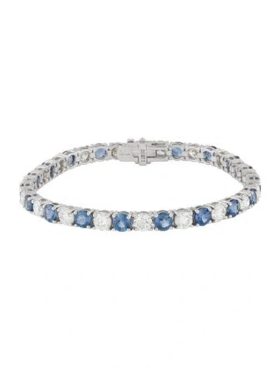 Pre-owned Bracelet 14k 8.00ct Sapphire & Diamond Tennis , 6.75" In Multi
