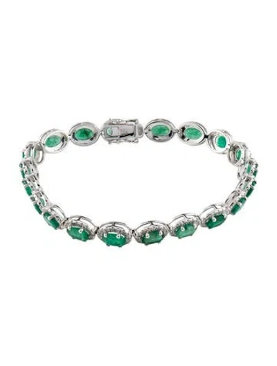 Pre-owned Bracelet 14k 8.00ctw Emerald & Diamond Link , 7" In Multi