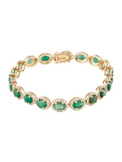 Pre-owned Bracelet 14k 8.00ctw Emerald & Diamond Link , 7" In Multi