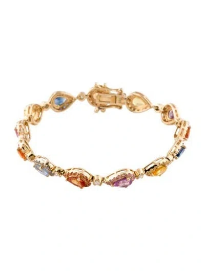 Pre-owned Bracelet 14k 8.30ctw Sapphire & Diamond Station , 6.25" In Multi