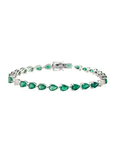 Pre-owned Bracelet 14k 8.61ctw Emerald & Diamond Link , 7" In Multi