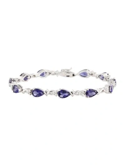 Pre-owned Bracelet 14k 8.72ct Iolite & Diamond Station , 6.75" In Multi
