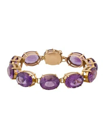 Pre-owned Bracelet 14k 88.25ctw Amethyst Link , 7" In Multi