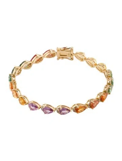 Pre-owned Bracelet 14k 9.07ctw Multicolor Sapphire Link , 6.25"