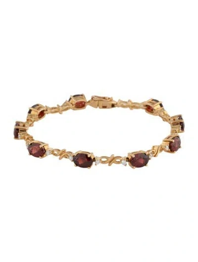 Pre-owned Bracelet 14k 9.63ct Garnet & Diamond Station , 6.5" In Multi
