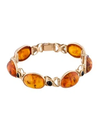 Pre-owned Bracelet 14k Amber & Onyx Link , 6.5" In Multi