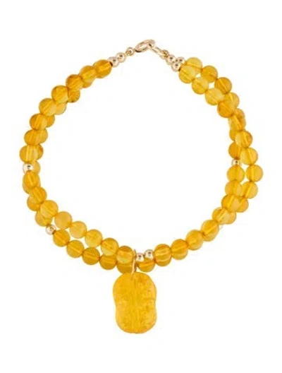 Pre-owned Bracelet 14k Amber Bead Peanut Charm , 6.75" In Multi