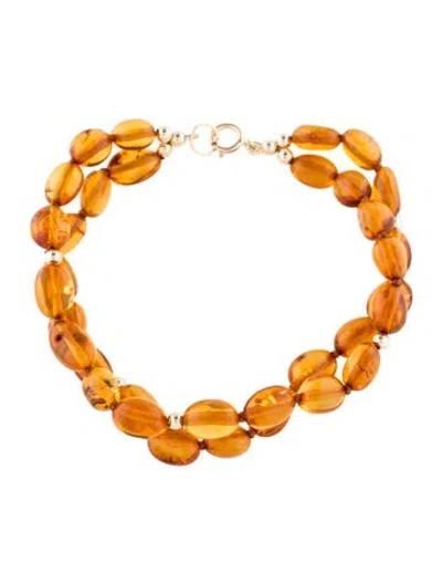 Pre-owned Bracelet 14k Amber Double Strand Bead , 6.5" In Orange