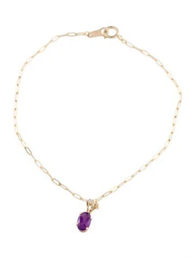 Pre-owned Bracelet 14k Amethyst & Diamond Charm , 7" In Multi