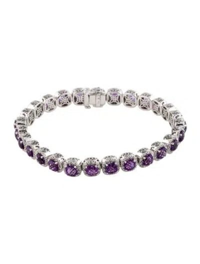 Pre-owned Bracelet 14k Amethyst & Diamond Link , 6.75" In Multi