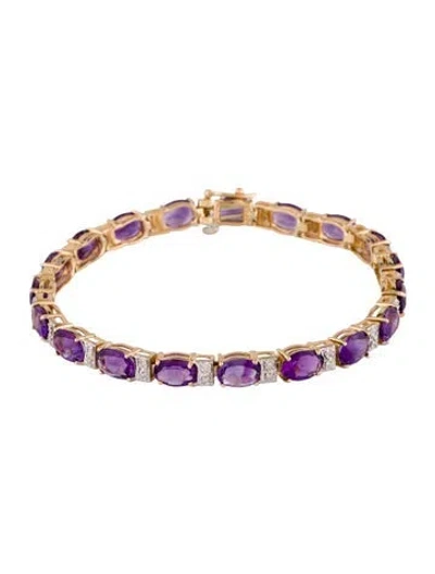 Pre-owned Bracelet 14k Amethyst & Diamond Link , 6.75" In Multi