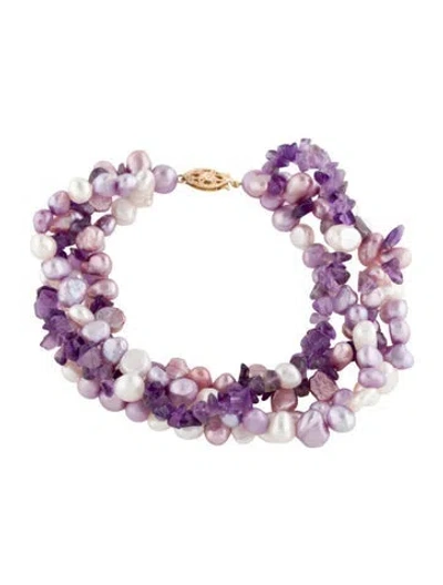 Pre-owned Bracelet 14k Amethyst, Dyed Pearl & Pearl Multistrand