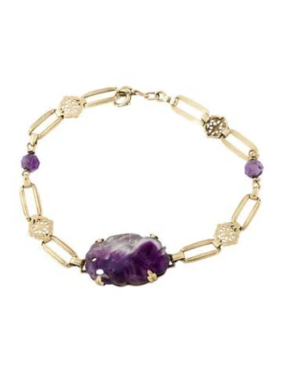 Pre-owned Bracelet 14k Amethyst Station , 6.75" In Multi