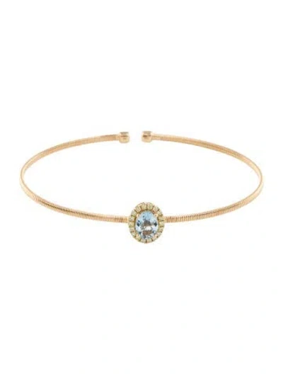 Pre-owned Bracelet 14k Aquamarine & Diamond Cuff , 7.5" In Multi
