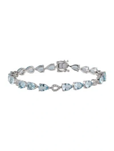 Pre-owned Bracelet 14k Aquamarine & Diamond Link , 7.5" In Multi