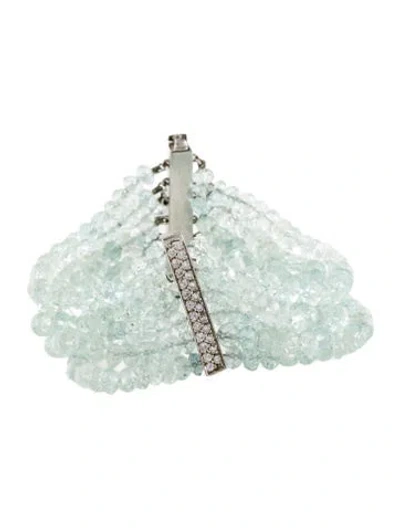 Pre-owned Bracelet 14k Aquamarine & Diamond Multistrand Bead , 6.5" In Blue