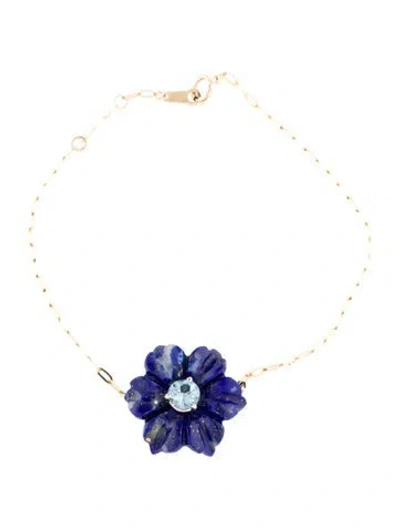 Pre-owned Bracelet 14k Aquamarine & Lapis Lazuli Carved Flower , 7" In Multi
