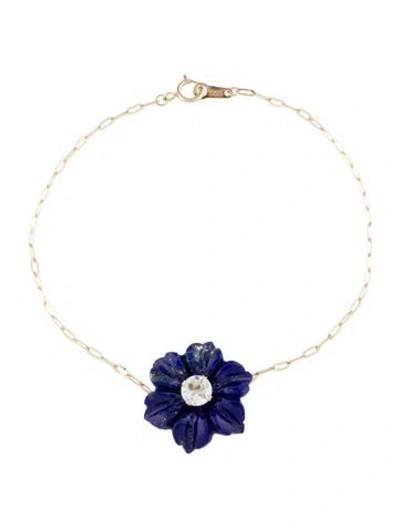 Pre-owned Bracelet 14k Aquamarine & Lapis Lazuli Flower Station , 7.25" In Multi