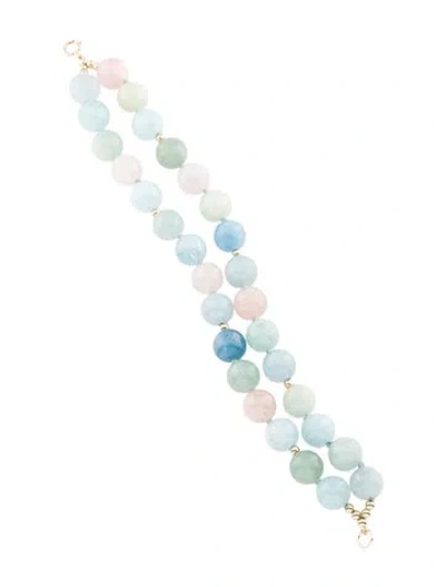 Pre-owned Bracelet 14k Aquamarine, Morganite & Green Beryl Double Strand Bead , 6.75" In Multi