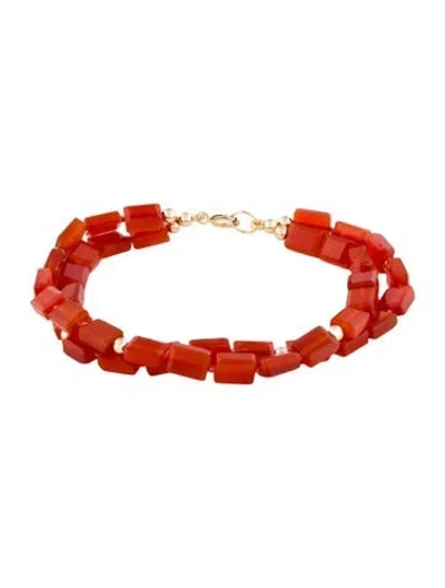 Pre-owned Bracelet 14k Carnelian Double Strand Beaded , 6.5" In Multi