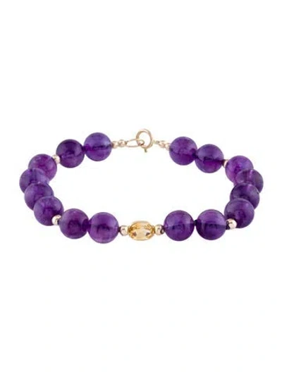 Pre-owned Bracelet 14k Citrine & Amethyst Bead Station , 6" In Multi