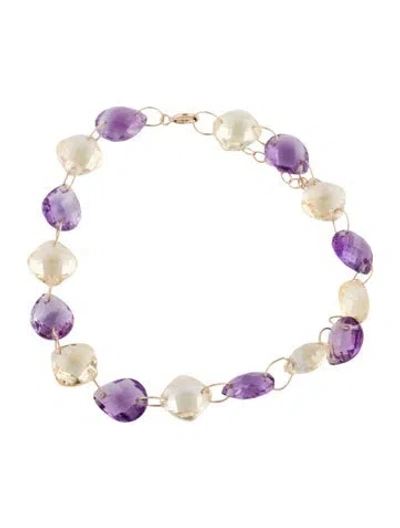 Pre-owned Bracelet 14k Citrine & Amethyst Link , 10" In Multi
