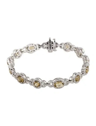Pre-owned Bracelet 14k Citrine & Diamond Link , 6.75" In Multi