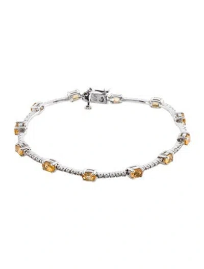 Pre-owned Bracelet 14k Citrine & Diamond Link , 7" In Multi